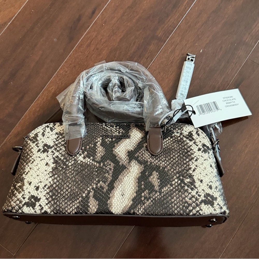 NWT - Steve Madden Chocolate Snake Print BSmyth Satchel Handbag Purse